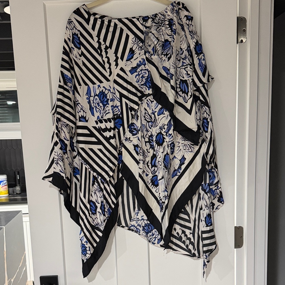 NWT Anthropologie Maeve Asymmetrical Skirt in Black, Blue, and White